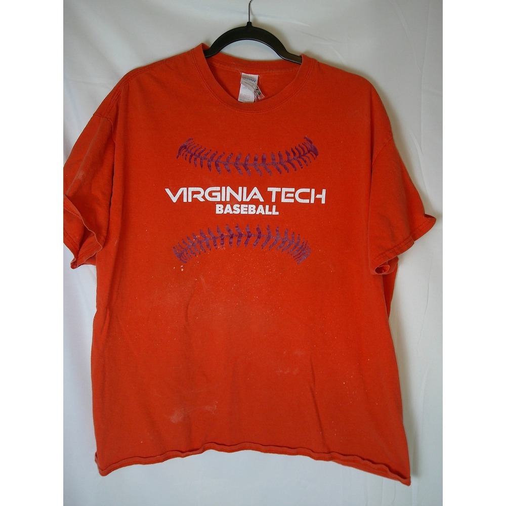 Vintage Gildan Virginia Tech Hokies Baseball T Shirt Mens XL Orange Tee Rawlings